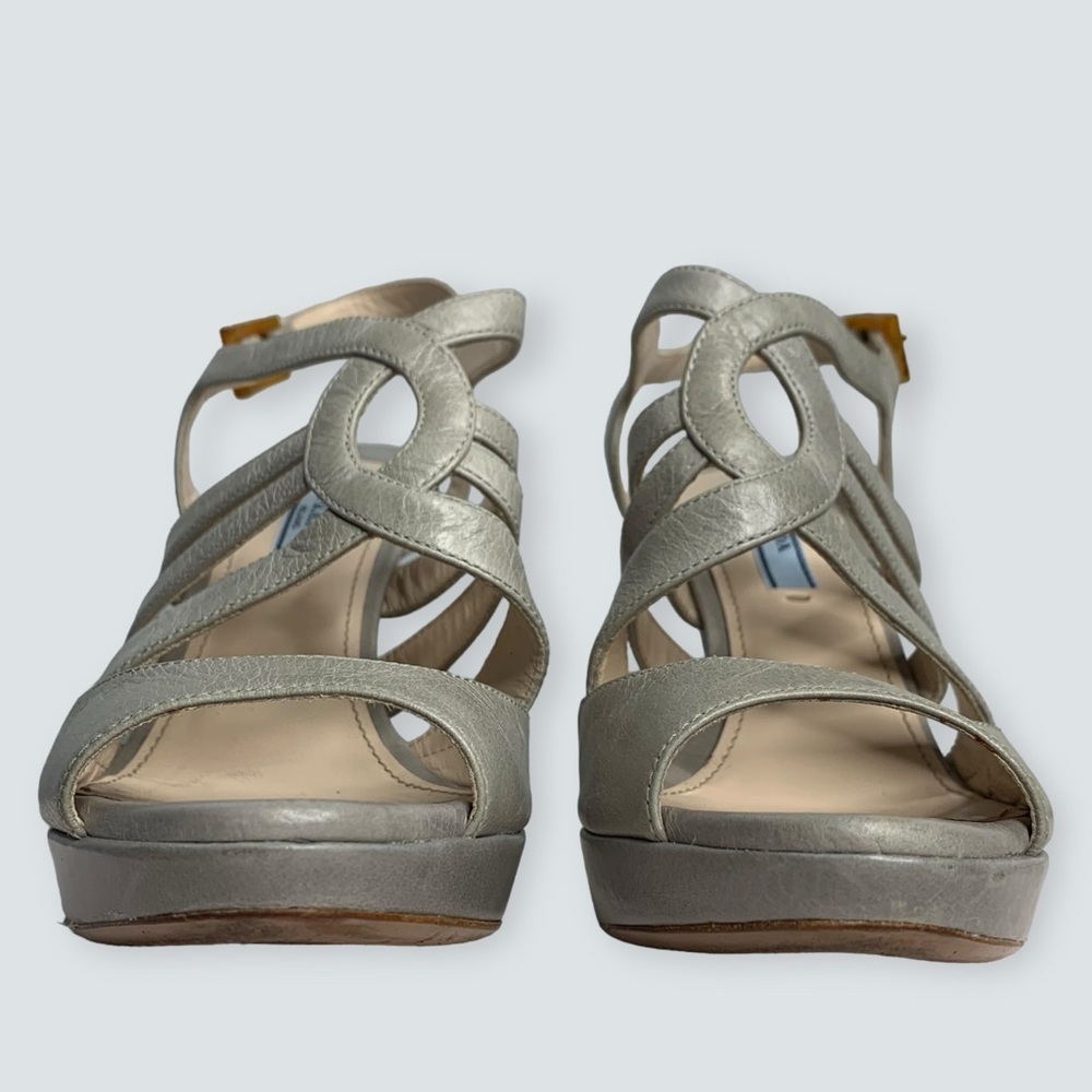 PRADA Heels Size 38 Calzatore Donna Grey Leather Slingback Sandals - Picture 8 of 16